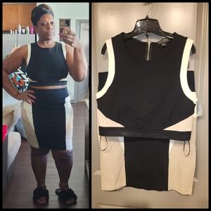 Forever 21 Black and Cream Midi Skirt Set